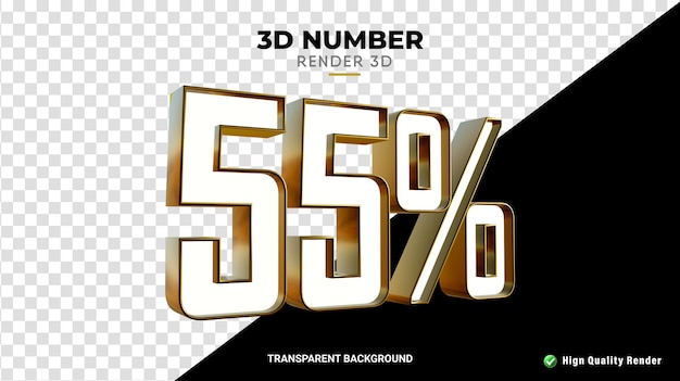 PSD 3d render venta descuento 55 porcentaje número brillante oro fino textura realista render