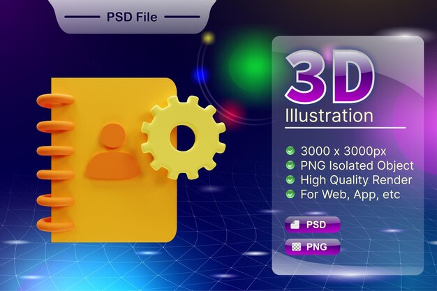 PSD psd 3d-rendergeschäft und online-shop-illustration des notebook-tagebuch-app-symbols isoliert