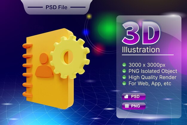 PSD psd 3d-rendergeschäft und online-shop-illustration des notebook-tagebuch-app-symbols isoliert