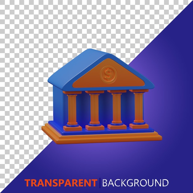 PSD 3D-Renderillustration: Blaue und orangefarbene Bank mit Dollar-Währung darauf