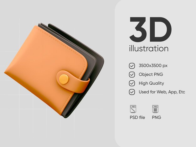 PSD 3D-Renderillustration Brieftasche isoliertes Symbol