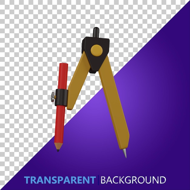 PSD 3D-Renderillustration, Zeichnungskompass mit einem roten Farbstift