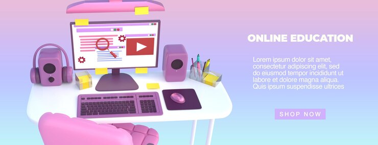 PSD psd 3d rendering dell'istruzione online con desktop