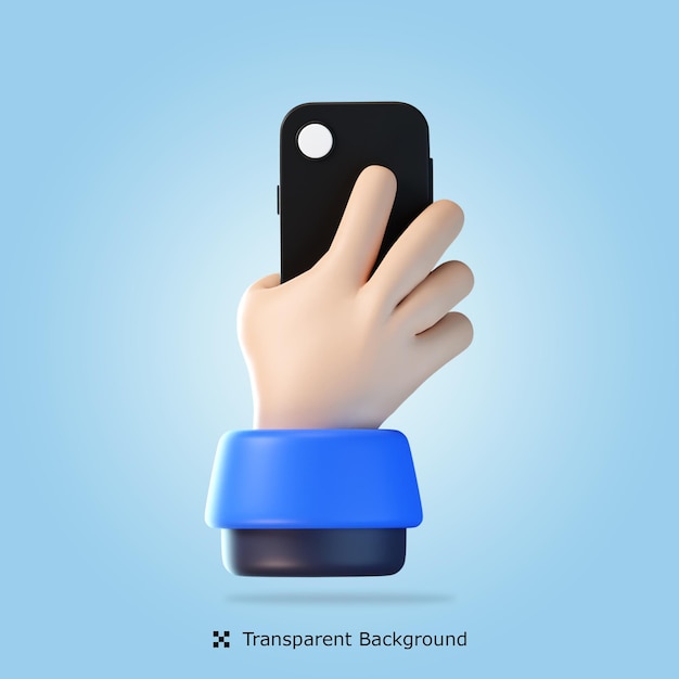 Psd 3d-rendering hand hält smartphone 3d-symbol isolierte illustration