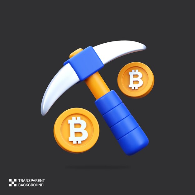 PSD 3D Rendering Ilustración 3D de la minería de Bitcoin