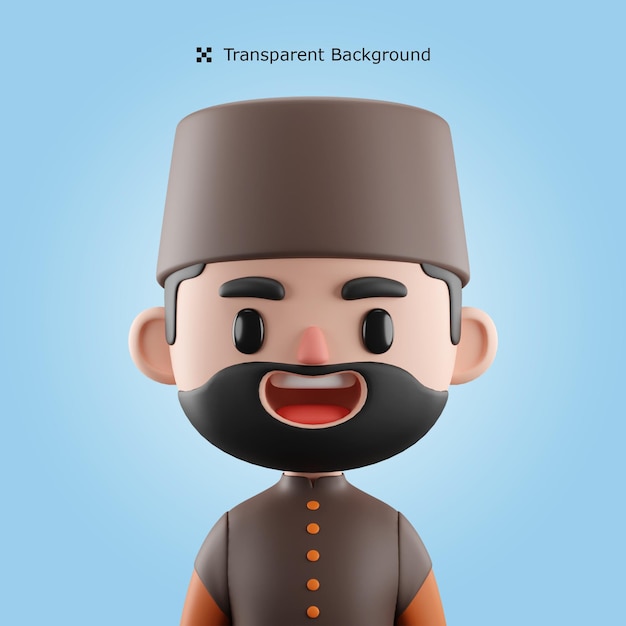 PSD 3D-Rendering männlicher muslimischer Cartoon-Avatar mit blauem Hintergrund 3D-Symbol isolierte Illustration