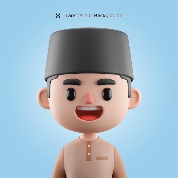 PSD 3D-Rendering männlicher muslimischer Cartoon-Avatar mit blauem Hintergrund 3D-Symbol isolierte Illustration