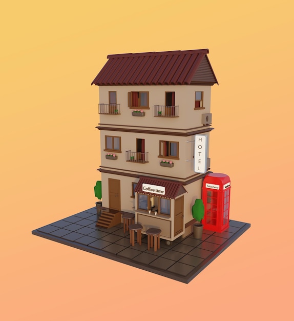 PSD 3D-Rendering oder Illustrationshotel auf einem isolierten Hintergrund