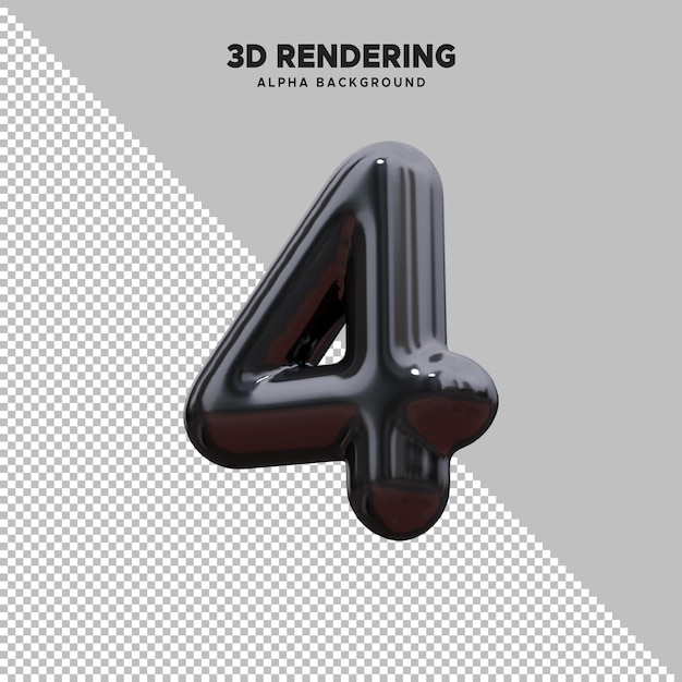 PSD 3d rendering of glossy black number 4