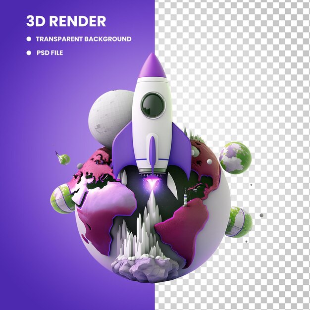 PSD psd 3d-rendering von raketen, die im hintergrund isoliert sind