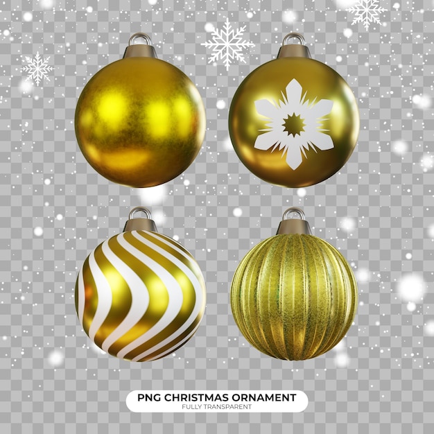 PSD psd 3d-rendering von weihnachtsballschmuck mit gelben farben auf durchsichtigem hintergrund