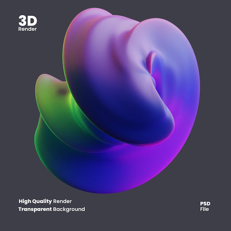PSD psd 3d renderiza forma holográfica abstrata