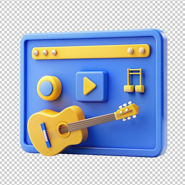 PSD psd 3d renderização de azul amarelo ao vivo online streaming de vídeo de música para ui ux web aplicativos móveis social m