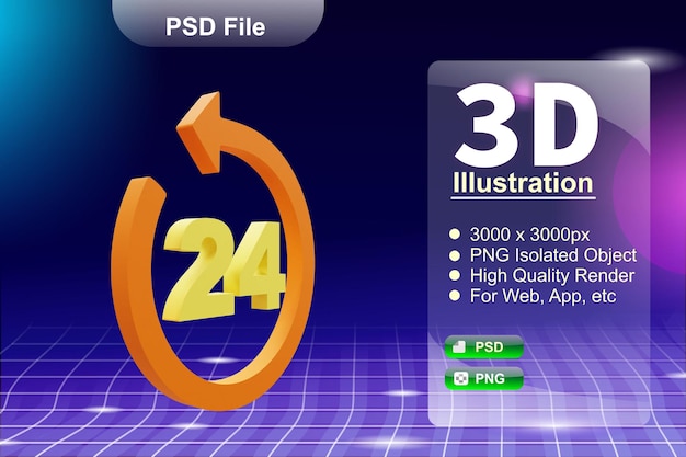 PSD psd 3d renderização de negócios e ilustração de loja on-line de ícone de aplicativo de 25 horas isolado