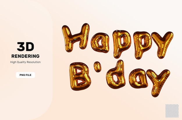 Psd 3d renderização ilustração de feliz aniversário texto de balão de ouro