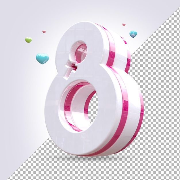 PSD 3d renderización del día de la mujer con número blanco y color rosa