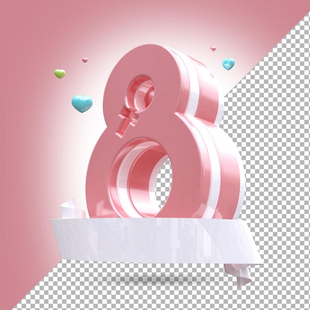 PSD 3d renderización del día de la mujer con número blanco y color rosa