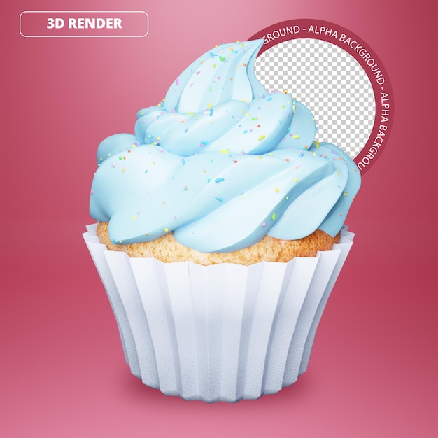 PSD psd 3d renderizado cup cake azul