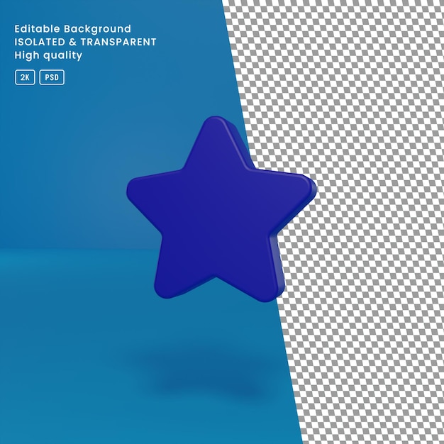 PSD 3d renderizado icono de estrella azul con fondo transparente