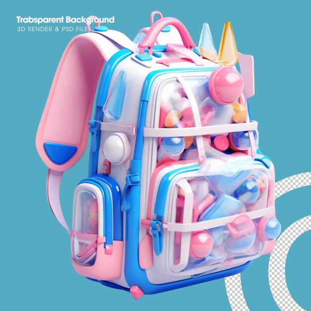 PSD psd 3d sacs à dos illustration d'un mignon