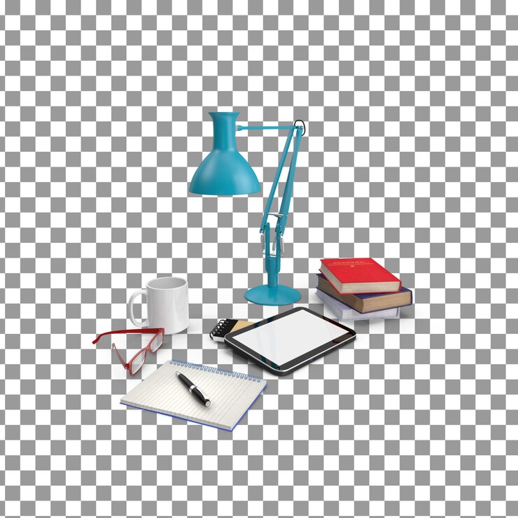 PSD psd 3d-schreibtischlampe mit büro-symbol auf isoliertem und transparenten hintergrund