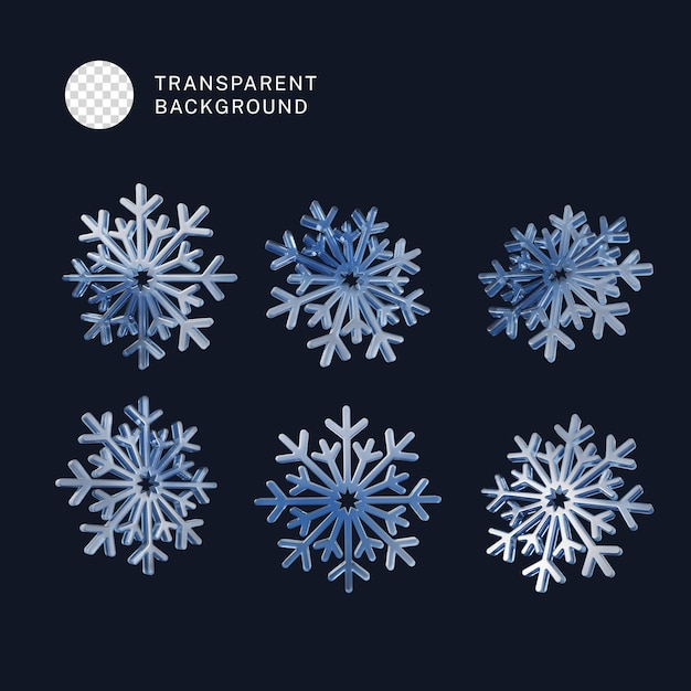 PSD 3D Snowflake Collection isoliert auf transparentem Hintergrund