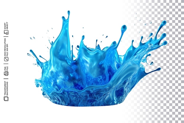 PSD psd 3d splash bleu réaliste goutte d'eau liquide sur fond transparent