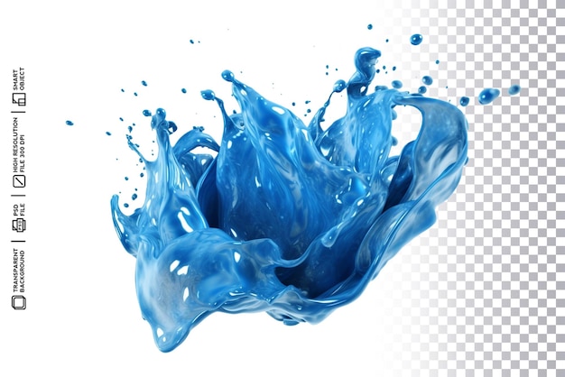 PSD psd 3d splash bleu réaliste goutte d'eau liquide sur fond transparent