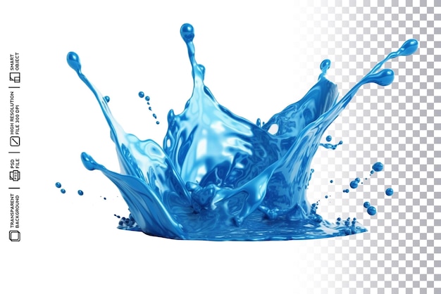 PSD psd 3d splash bleu réaliste goutte d'eau liquide sur fond transparent