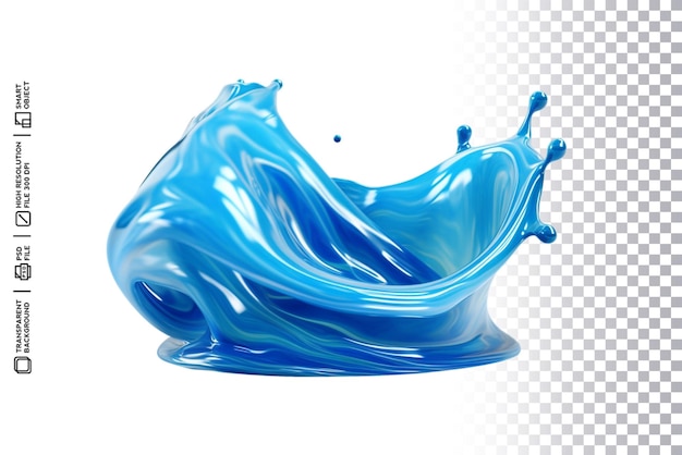 PSD psd 3d splash bleu réaliste goutte d'eau liquide sur fond transparent