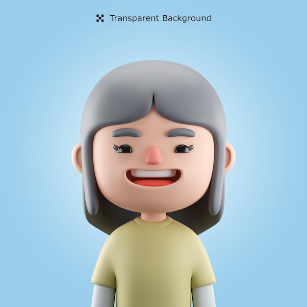PSD 3d Weibliche Zeichentrickfigur Avatar isoliert in 3D-Rendering