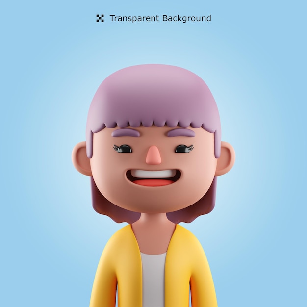 PSD 3d Weibliche Zeichentrickfigur Avatar isoliert in 3D-Rendering