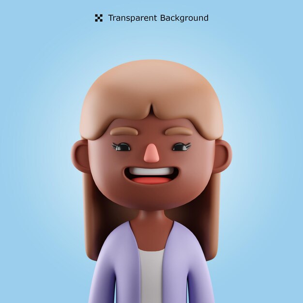 PSD 3d Weibliche Zeichentrickfigur Avatar isoliert in 3D-Rendering