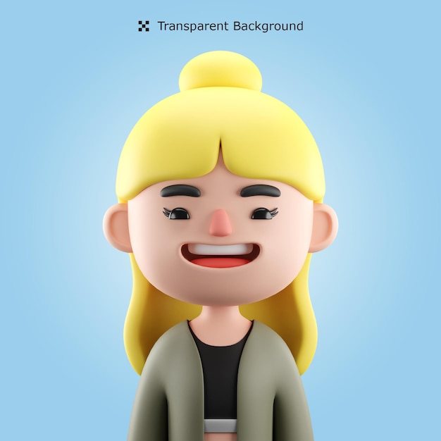 PSD 3d Weibliche Zeichentrickfigur Avatar isoliert in 3D-Rendering