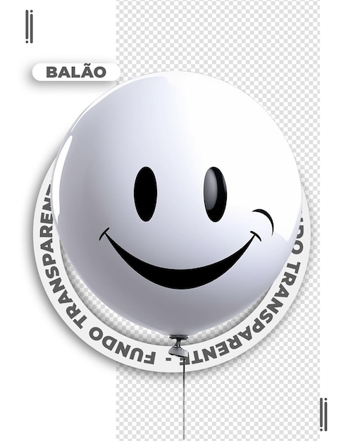 Psd 3d weißer ballon mit happy-gesichtsbild ohne hintergrund