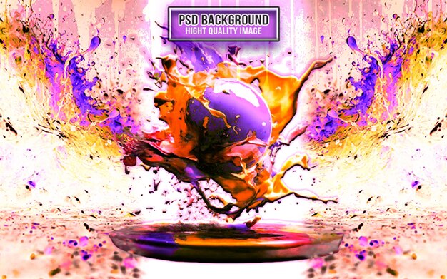 PSD 4k Paint 3d salpicaduras de arco iris coloridas explosión líquida abstracta sobre fondo blanco