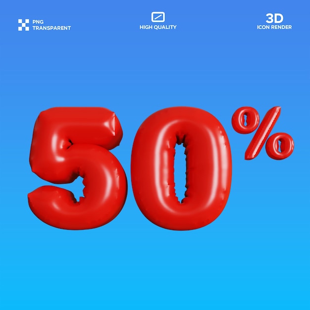 PSD 50 por ciento de descuento Ilustración 3D