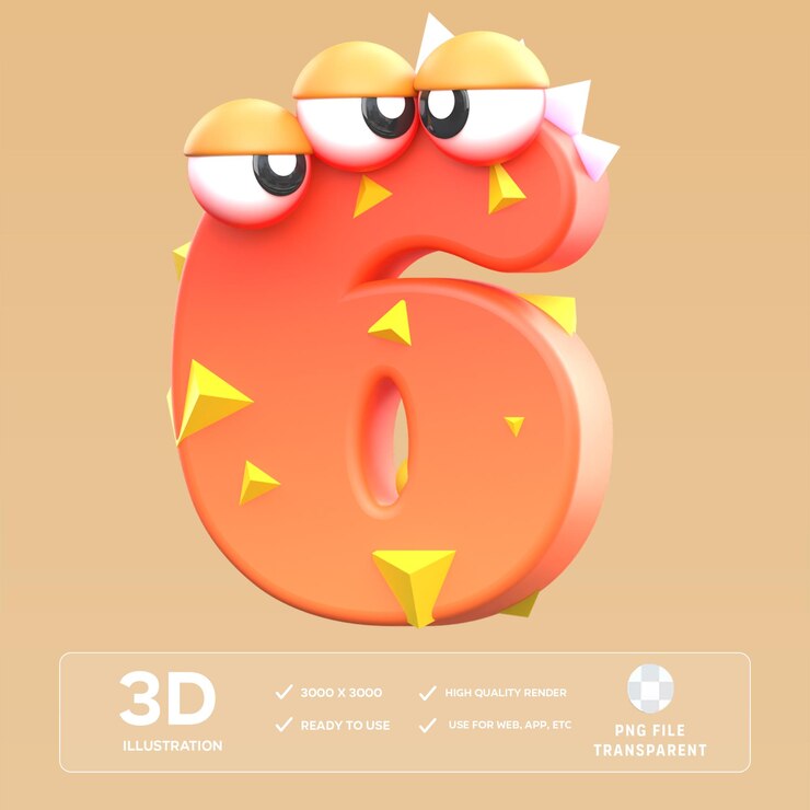 PSD psd 6 número de monstro 3d ilustração