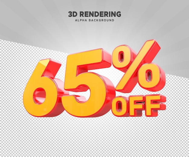 PSD 65 por ciento de descuento en renderización 3D con fondo alfa