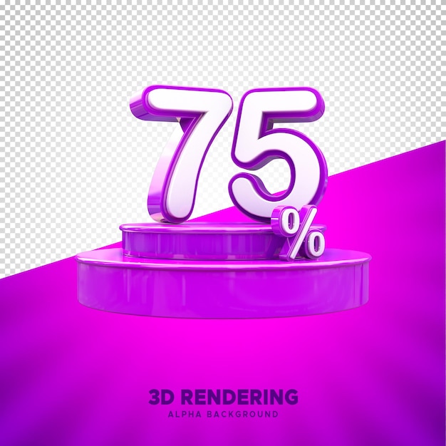 PSD psd 75 por cento oferta com pódio violeta renderização 3d