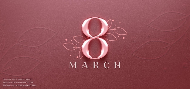 PSD psd, 8 de marzo, feliz día de la mujer, banner con efecto de texto editable en el tema rosa brillante