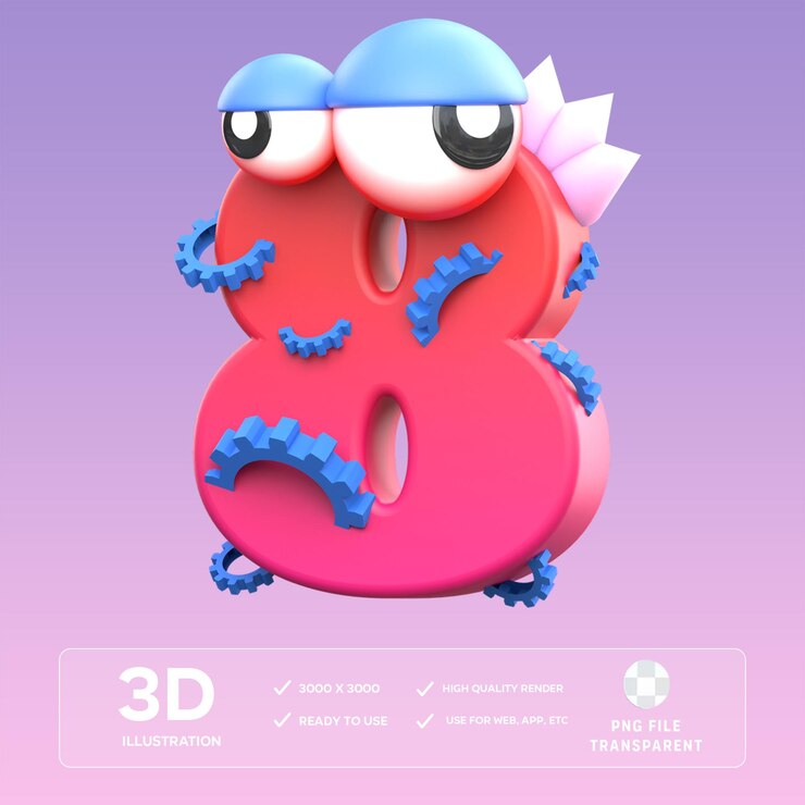 PSD psd 8 número de monstro 3d ilustração
