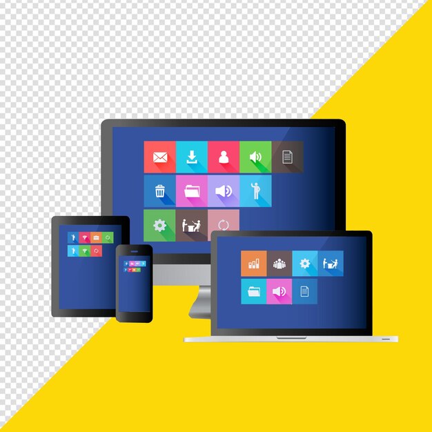 PSD a computer screen with a blue screen that says microsoft with transparent background