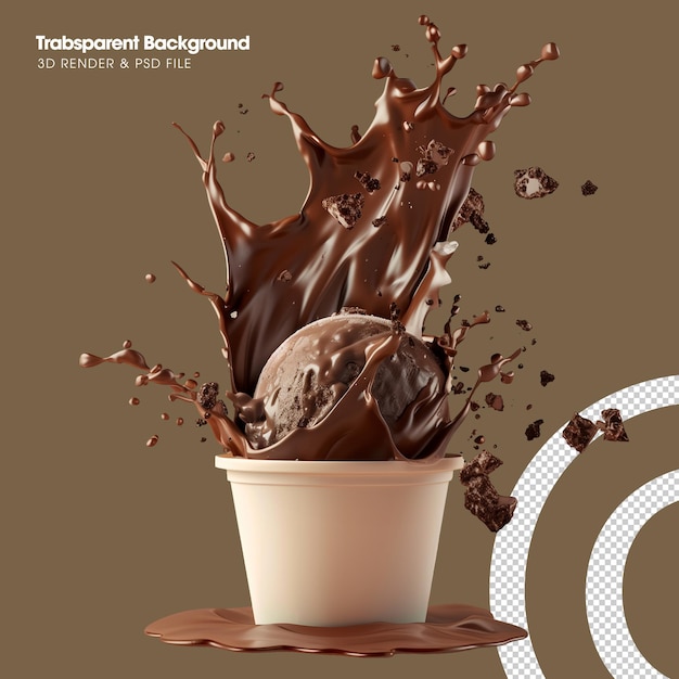 PSD A glass of chocolate with a splashing effect element isolated 3d object
