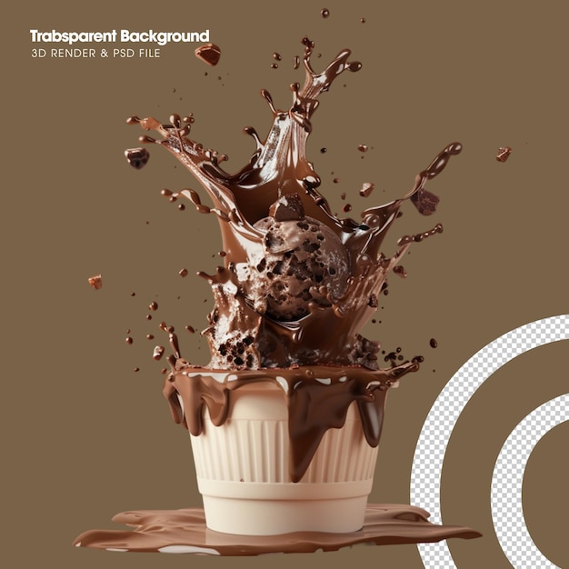 PSD A glass of chocolate with a splashing effect element isolated 3d object