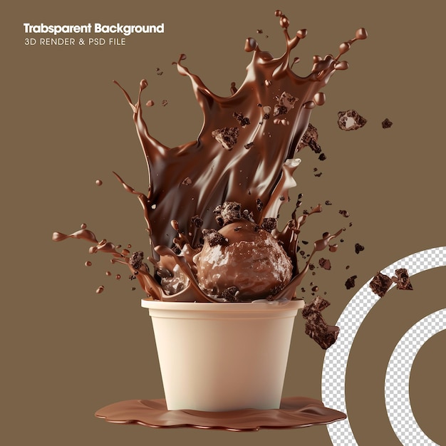 PSD A glass of chocolate with a splashing effect element isolated 3d object