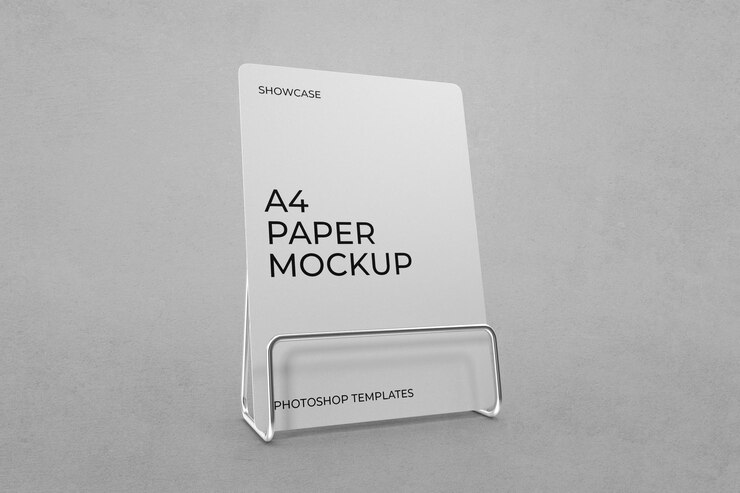 Psd A4 Paper Mockup in a Clear Stand