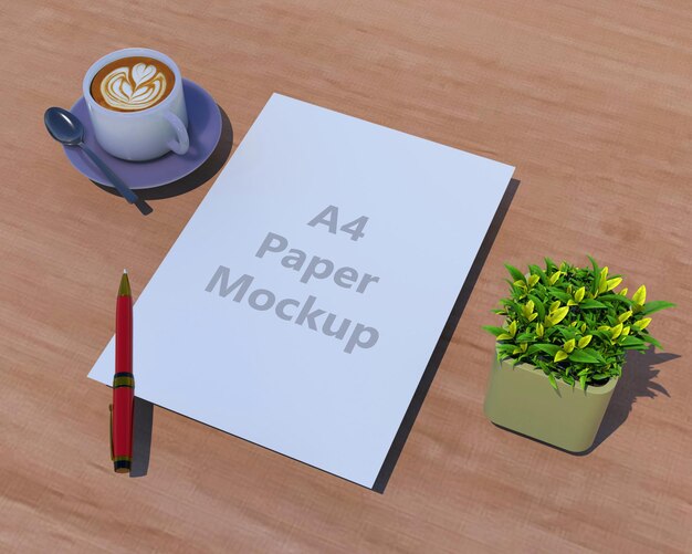 PSD A4-Papier-Mockup auf dem Tisch