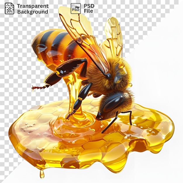 PSD psd una abeja de miel en un pedazo de miel