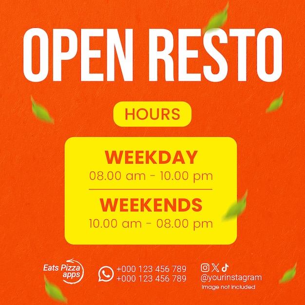 PSD Abre el horario de la tienda de Meat Lovers Pizza Diseño para redes sociales e Instagram plantilla de publicación